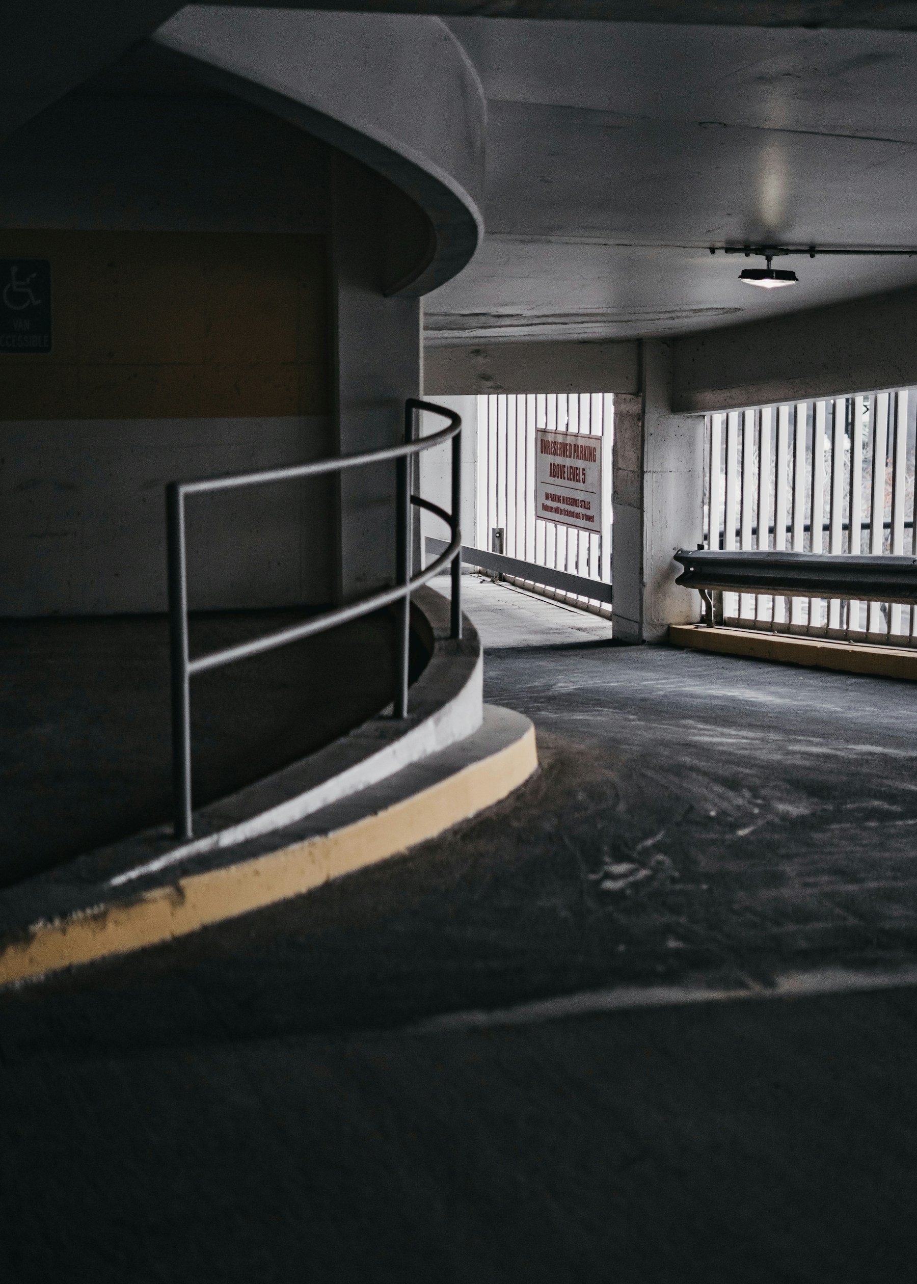 Curving ramp within a concrete parking structure